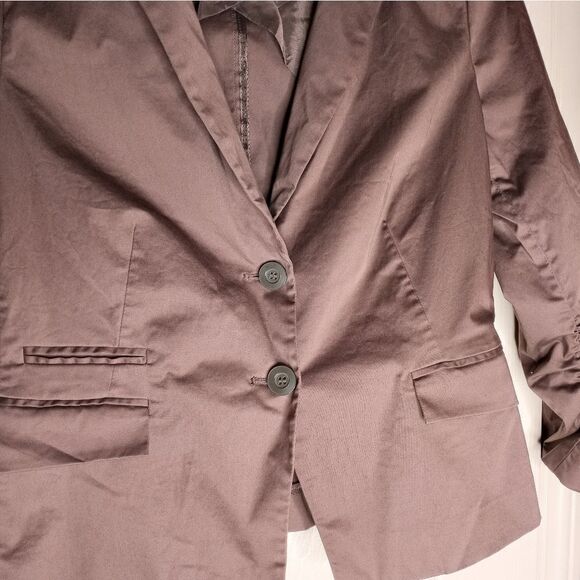 Comma 40 Gathered Long Sleeves by Cyf 2 Buttons Brown Women's Blazer - Picture 7 of 11